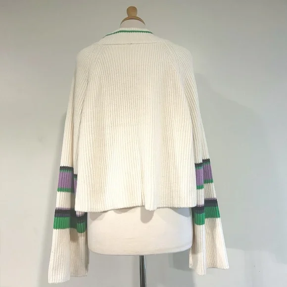 Free People Greta Stripe Half-Zip Mock Neck Sweater Size Large NWT - Picture 10 of 15